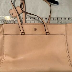 Tory Burch Blush Pink Leather Tote Bag with Dual Straps